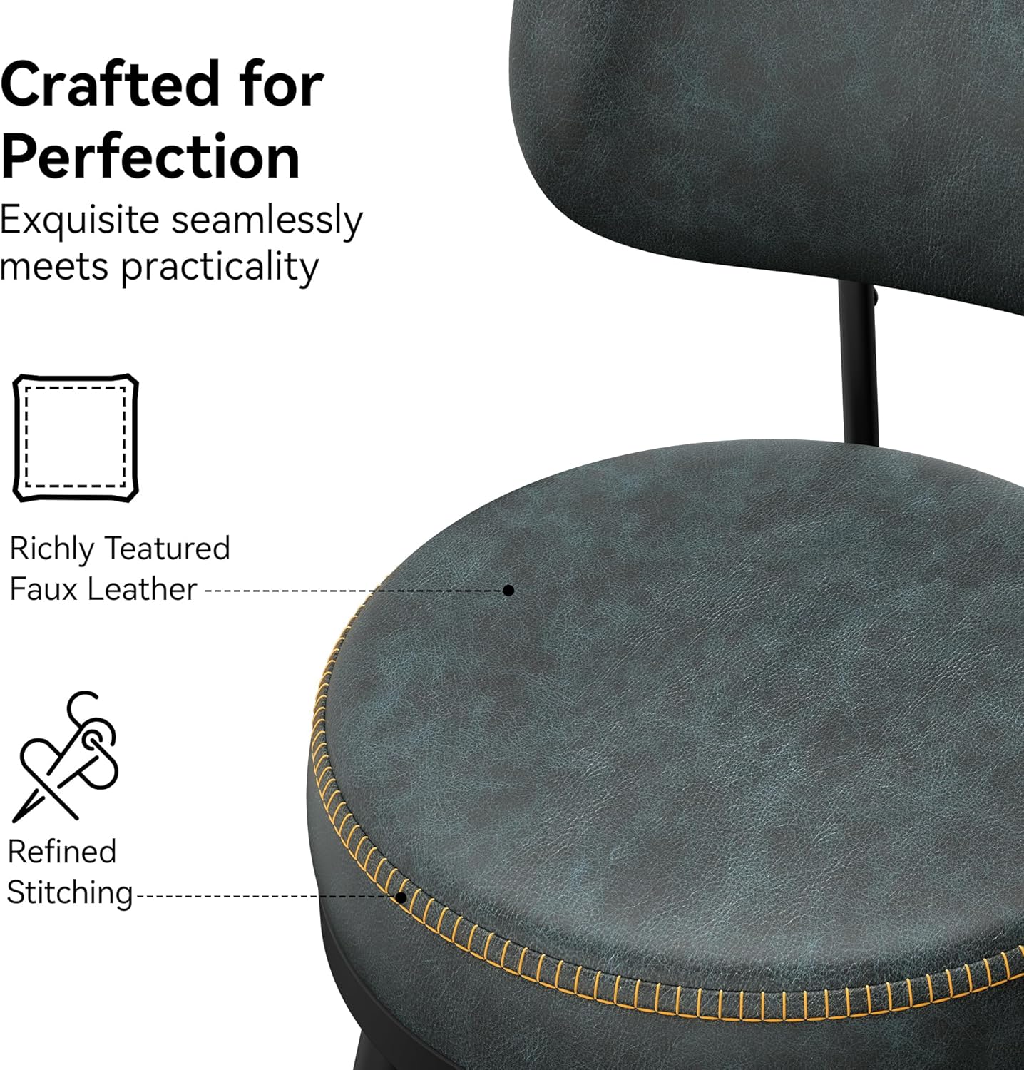Counter Height Bar Stools, 26" H Swivel Barstools Set of 2, Faux Leather Kitchen Counter Stools with Back and Stylish Stitching, Metal Frame, Pub, Home Bar, Balck Green