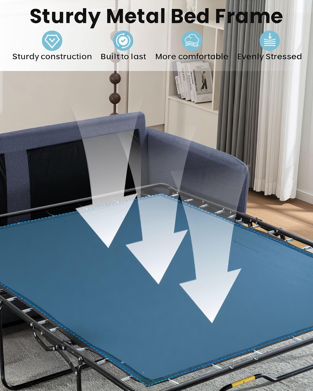 Queen Pull Out Sofa Bed, 2-in-1 Convertible Sleeper Sofa Couch with Memory Foam Mattress – Space-Saving Sofa Bed Queen for Living Room & Guest Room, Navy Blue