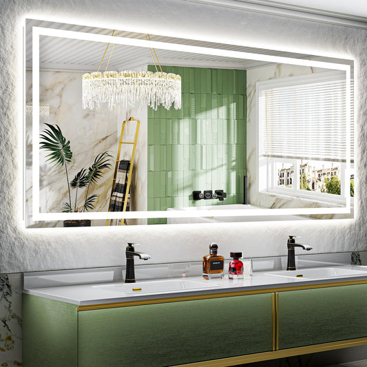 84x40 Inch LED Bathroom Mirror with Lights Front and Backlit Lighted Vanity Mirror for Bathroom Wall with 3 Colors Dimmable Anti-Fog Memory Shatter-Proof IP54 Waterproof Horizontal/Vertical