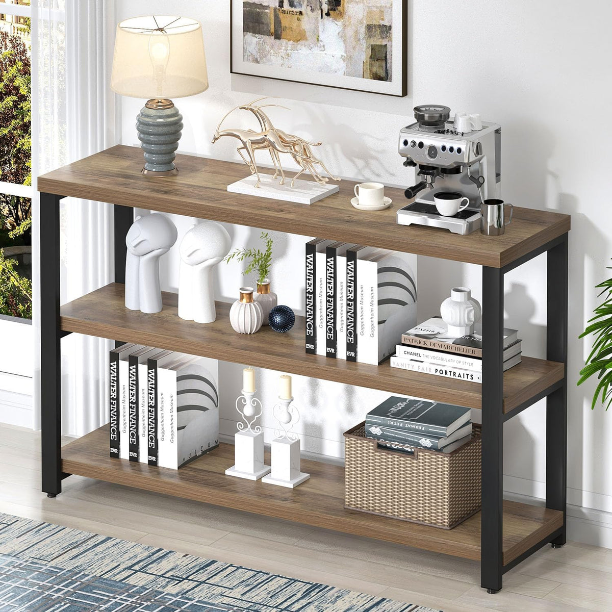 EXCEFUR Modern Sofa Table Behind Couch, Console Table with 3 Tier Shelves, Foyer Tables for Living Room Entryway Hallway, Rustic Oak