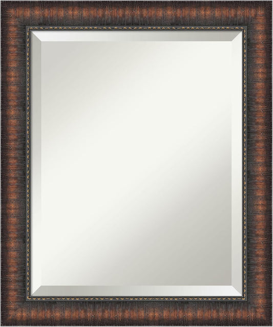 Amanti Art Brown Bathroom Mirror for Over Sink, 24x20 Caleb Brown Rectangle Vanity Mirror, Small Rustic Farmhouse Frame, Hangs Horizonally and Vertically, Bathroom Wall Decor, Beveled Edge