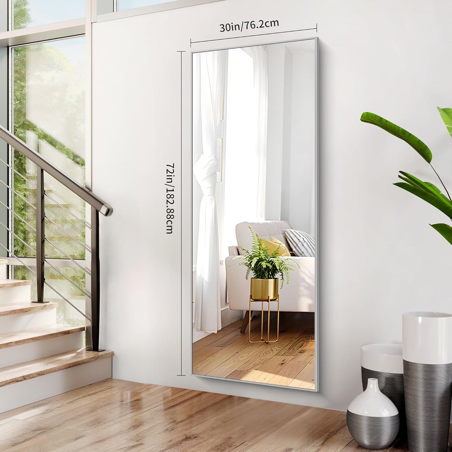 30x72inch Bathroom Mirror, Silver Rectangle Mirror with Thin Metal Frame, Large Rectangular Wall Mirror for Bathroom, Living Roomm, Hair Salon, Big Farmehouse Mirror Hang Horizontal/Vertical