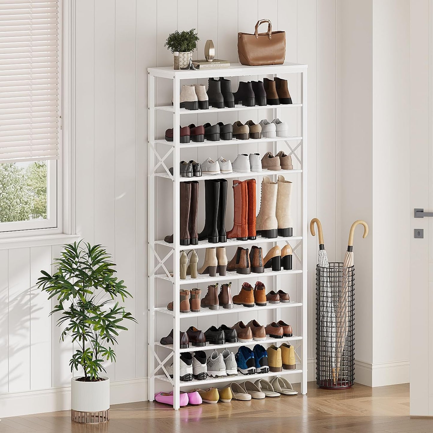 10 Tier Shoe Rack, Large Capacity Shoe Storage Organizer Holds 40 Pairs, Sturdy and Stable, for Entryway, Hallway, Closet, Dorm Room, White SS10WW
