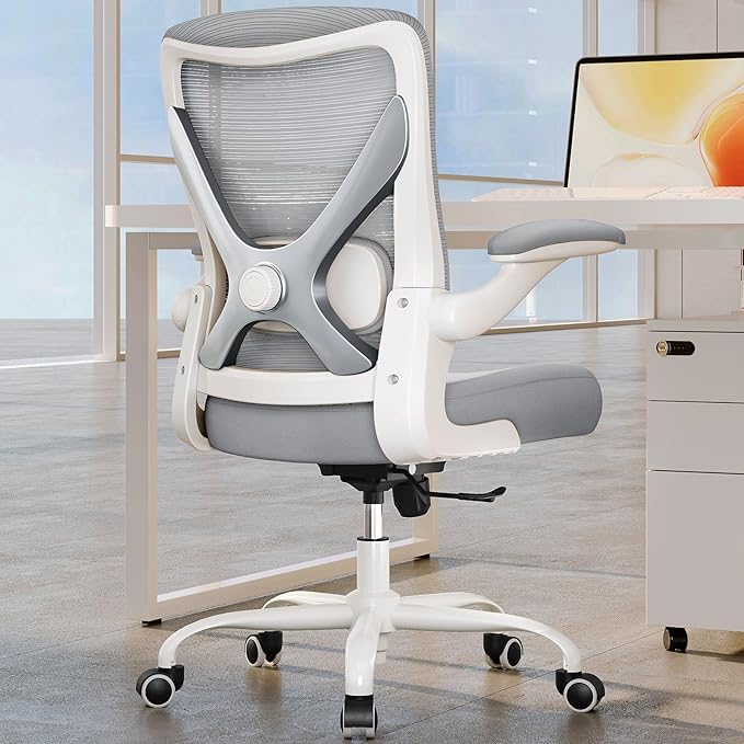 Office Chair Ergonomic Desk Chair Comfy: 330LBS Mesh Computer Chair Ergonomic Gaming Chairs with Wheels Adjustable Lumbar Support and Flip up Armrest-Swivel Executive Chairs Long Hours (Silver)