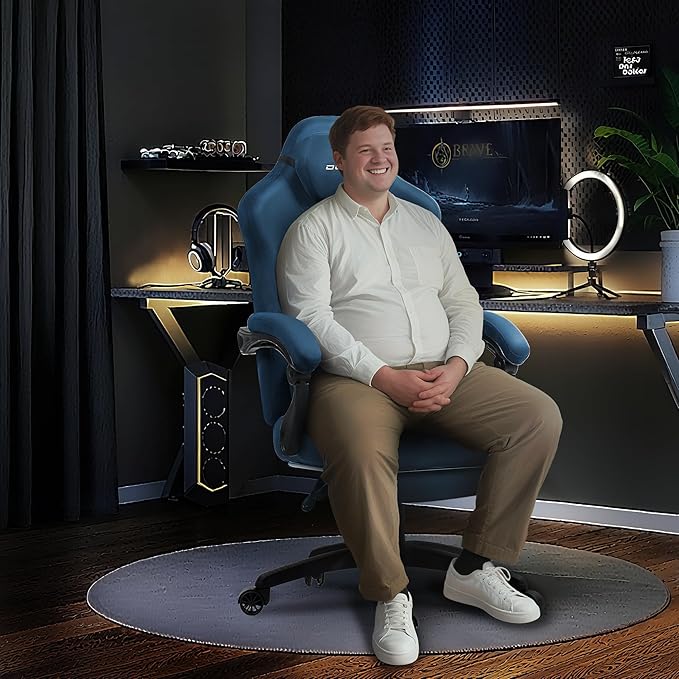 Dowinx Big and Tall Gaming Chair, Suede Fabric Game Chair with Pocket Spring Cushion, High Back Gamer Chair Ergonomic with Footrest for Adults Office, 440LBS, Blue