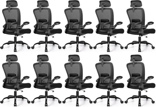 FelixKing Ergonomic Office Chair, Headrest Desk Chair with Adjustable Lumbar Support, Home Office Swivel Task Chair with High Back and Armrest, Adjustable Height Gaming Chair(Black),Pack of 10