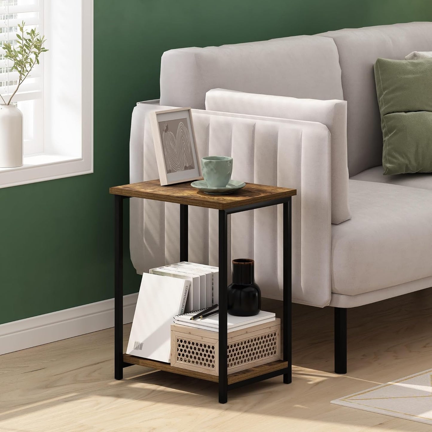 Furinno Simplistic Metal Frame End Table, 1-Pack, Amber Pine
