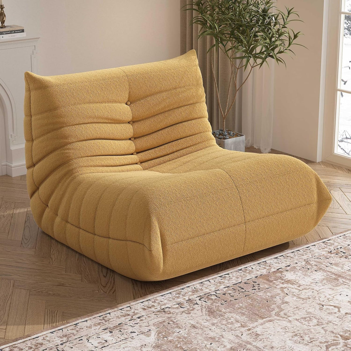 Bean Bag Chair, Memory Foam Bean Bag Sofa Large Bean Bag Chair for Adults, Bean Bag Chairs for Teens with High Density Comfortable Foam, Bean Bag for Living Room, Bedroom (Yellow)