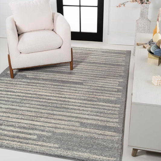 JONATHAN Y Khalil Modern Berber Stripe Gray/Cream Indoor Area Rug, 5x8, Contemporary, Bohemian, Easy-Cleaning for Living Room, Bedroom, Kitchen, Pet Friendly, Non-Shedding (MOH207G-5)