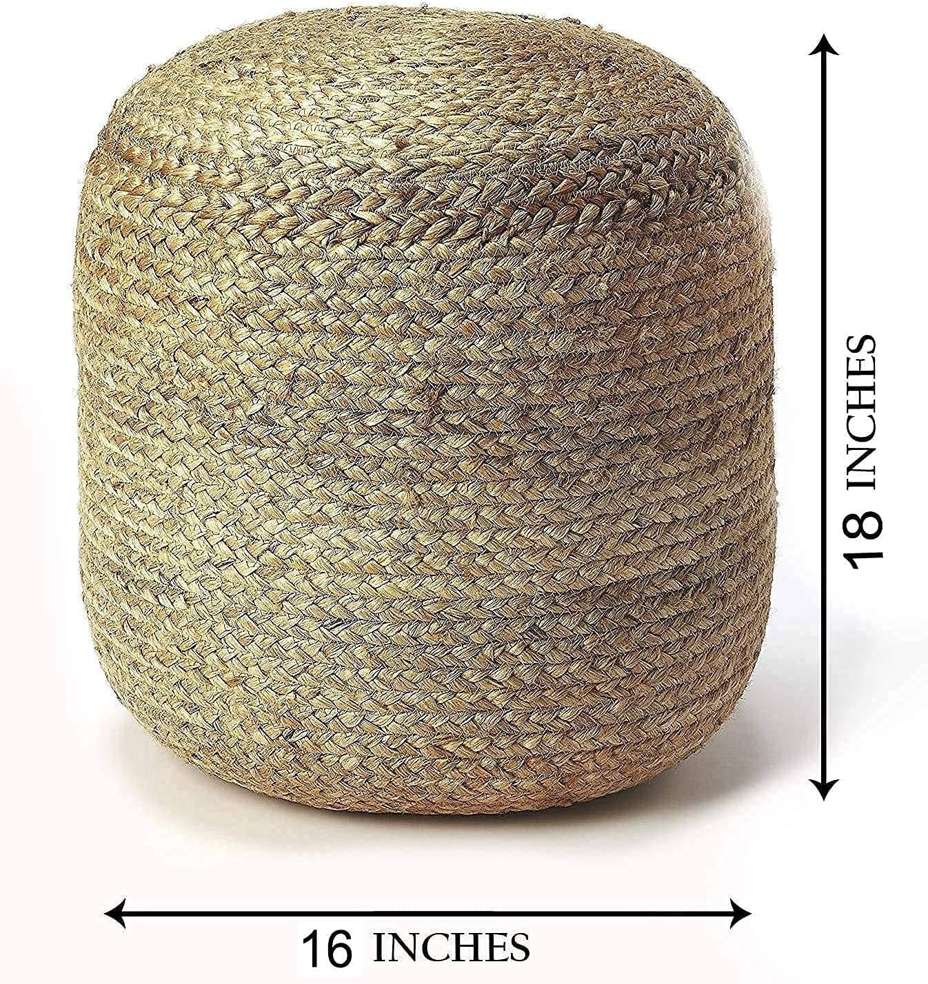 FRELISH DECOR Pedestal Pouf Ottoman Hand Braided 100% Jute Pouf Foot Stool |Foot Rest for Couch Living Room Bedroom - Extra seat for Patio (16" Diameter x 18" Height) - Natural Jute
