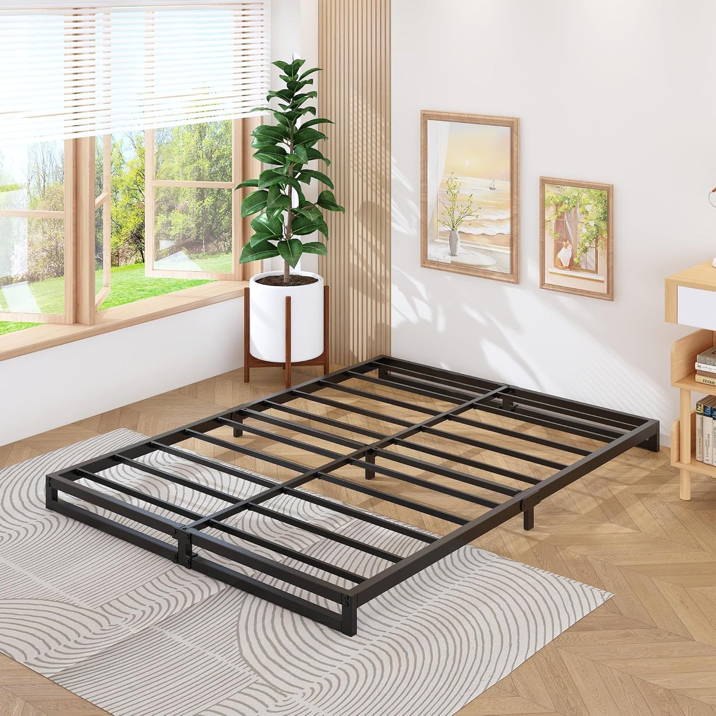 6 Inch California King Bed Frames No Box Spring Needed Heavy Duty Metal Cal King Platform for Mattress Foundation, Noise Free, Easy Assembly, Black