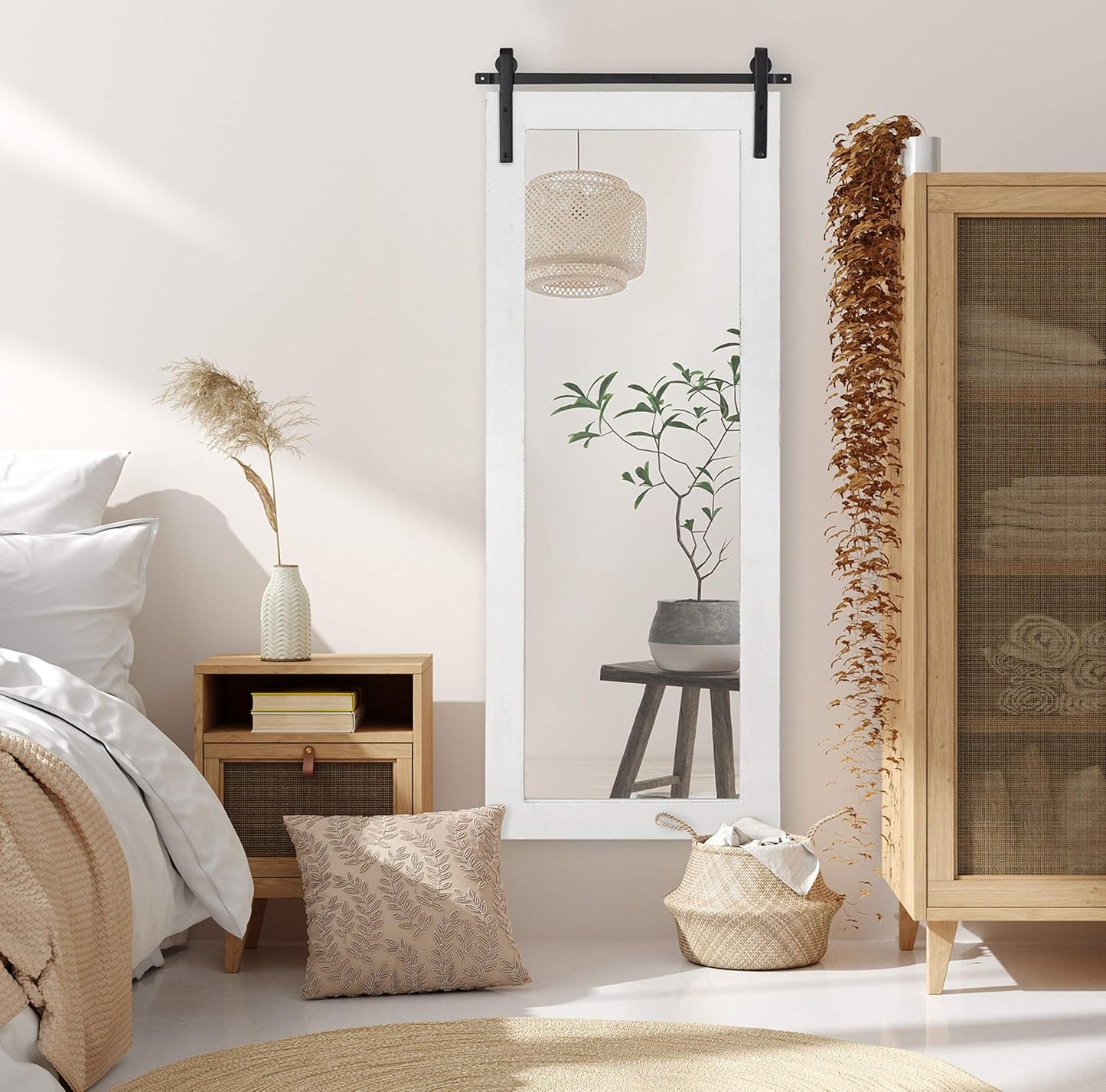 Kate and Laurel Cates Farmhouse Wood Framed Full Length Panel Mirror, 18 x 50, White, Barn Door-Inspired Rustic Mirrors for Wall