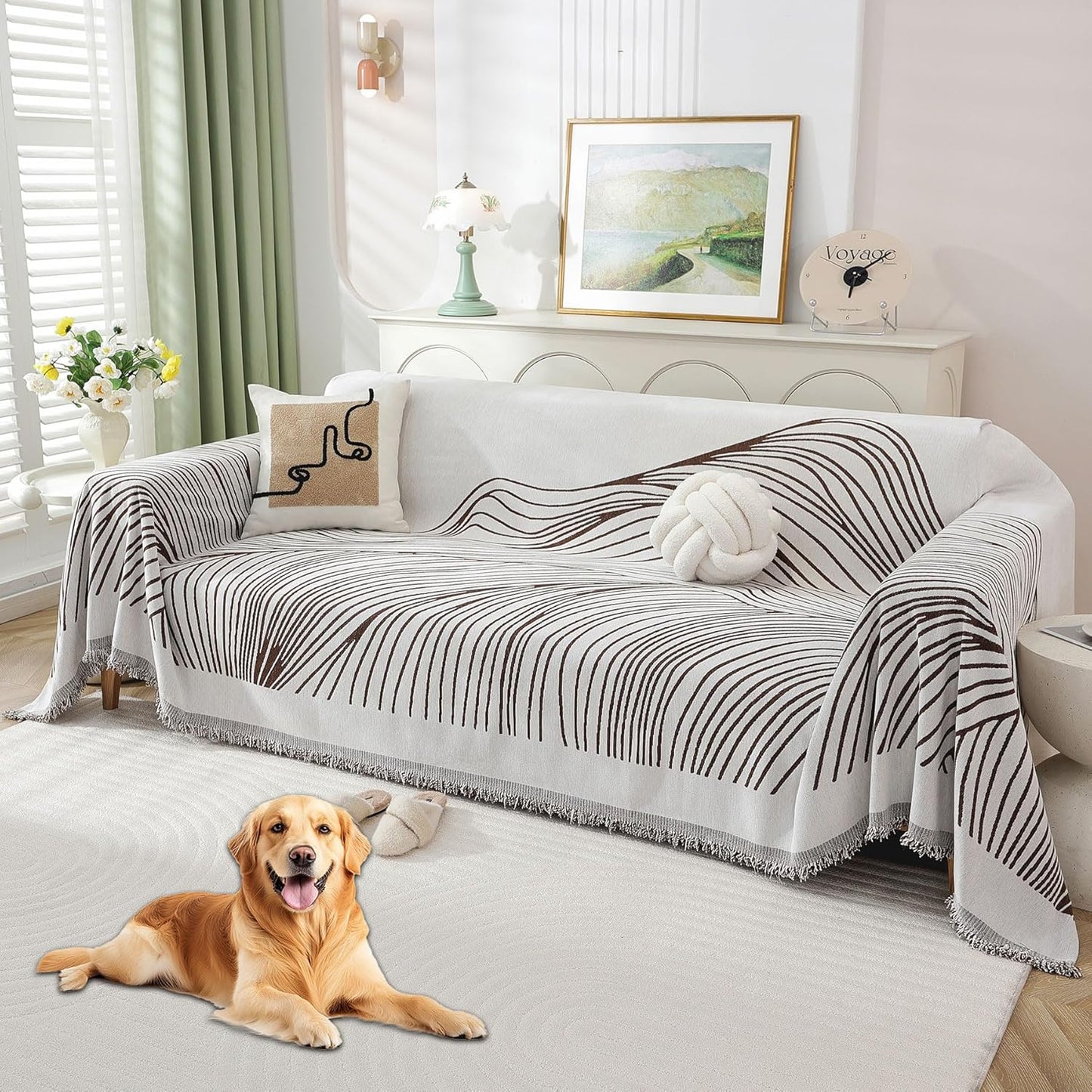 Non Slip Sofa Covers Couch Covers for 3 Cushion Couch Sofa Pet Friendly Washable Couch Covers for Sofa, Soft Thick Sectional Couch Covers L Shape Furniture Protector for Kids, Dogs 91" X134"