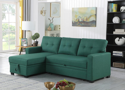 Devion Furniture Meridian 4-in-1 Convertible L Shaped Couch with Pull Out Bed and Storage, Sectional Sleeper Sofa with Reversible Chaise for Living Room, Apartment, Bedroom, Office