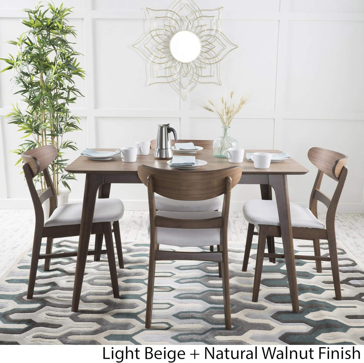 Christopher Knight Home Idalia 50" Rectangular Dining Set, 5-Pcs Set, Natural Walnut / Light Beige