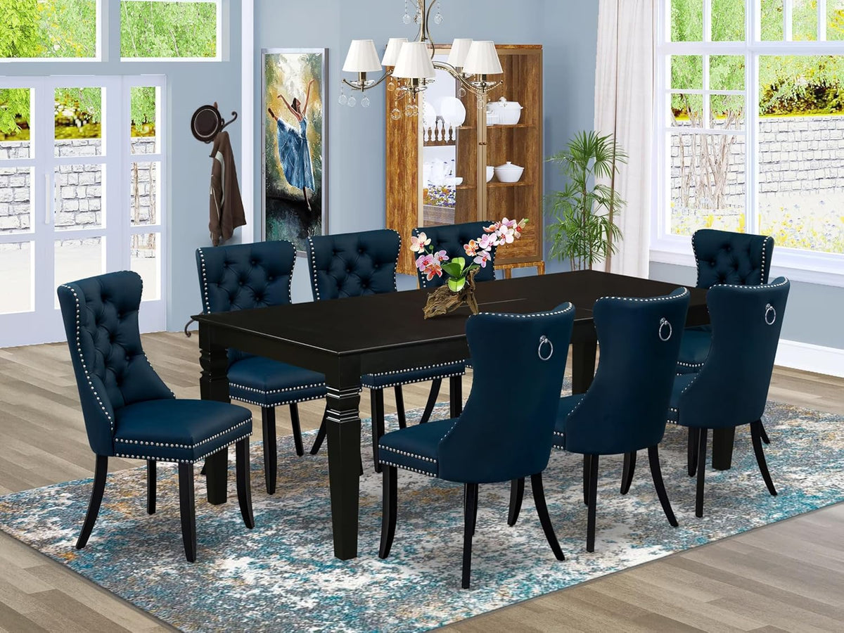 East West Furniture LGDA9-BLK-29 9 Piece Dinette Set Includes a Rectangle Dining Table with Butterfly Leaf and 8 Polyester Fabric Upholstered Chairs, 42x84 Inch, Black