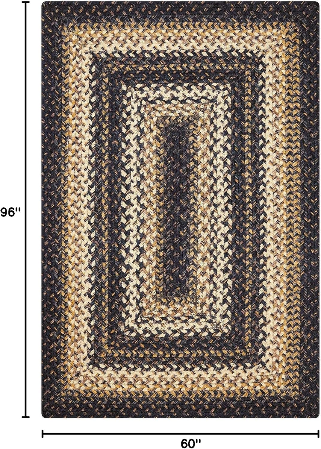 Homespice Kilimanjaro Premium Jute Braided Area Rug, 5' x 8' Rectangular Black and Brown, Reversible, Natural Jute Yarn Rustic, Country, Primitive, Farmhouse Style - 30 Day Risk Free Purchase