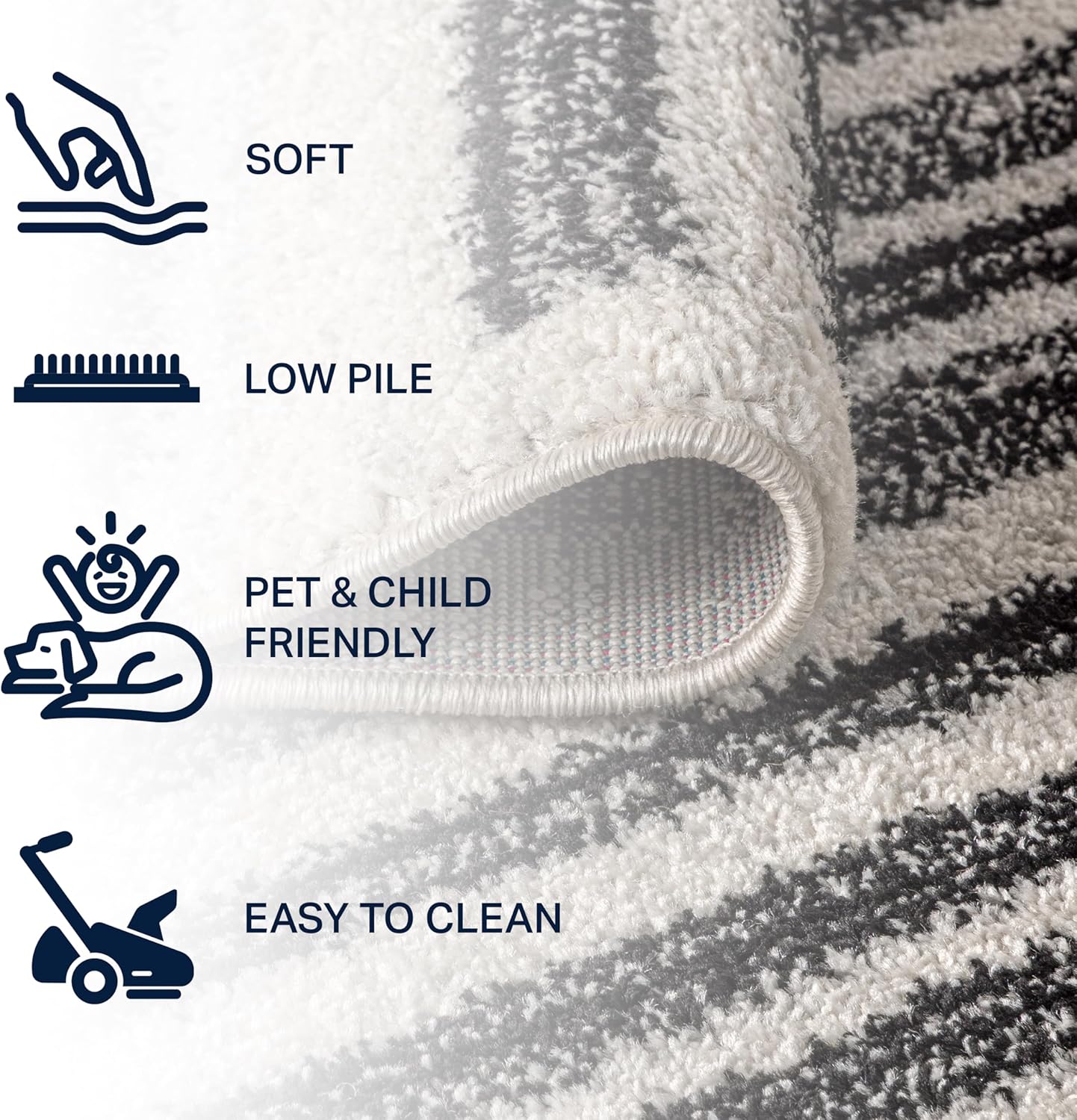 JONATHAN Y Khalil Modern Berber Stripe Cream/Black 3x3 Square Indoor Area Rug, Contemporary, Bohemian, Easy-Cleaning for Living Room, Bedroom, Kitchen, Pet Friendly, Non-Shedding (MOH207A-3SQ)