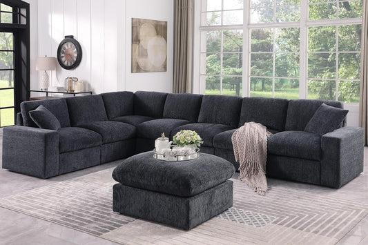 146" Convertible Sectional Sofa Couch,8 Seat Modular Living Room Furniture Sets with 2 Pillows & Movable Ottoman,Chenille Upholstered Cloud Couches,L-Shaped Comfy Sofas,for Living Room,Dark Gray