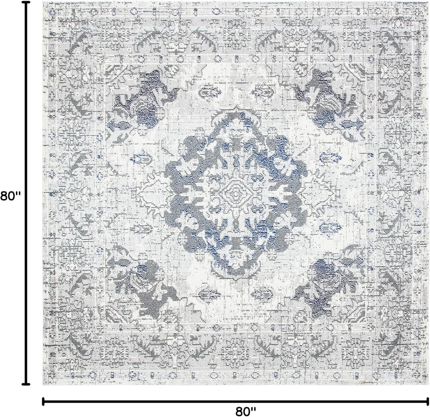SAFAVIEH Monaco Collection Area Rug - 6'7" Square, Ivory & Grey, Boho Chic Medallion Distressed Design, Non-Shedding & Easy Care, Ideal for High Traffic Areas in Living Room, Bedroom (MNC243B)