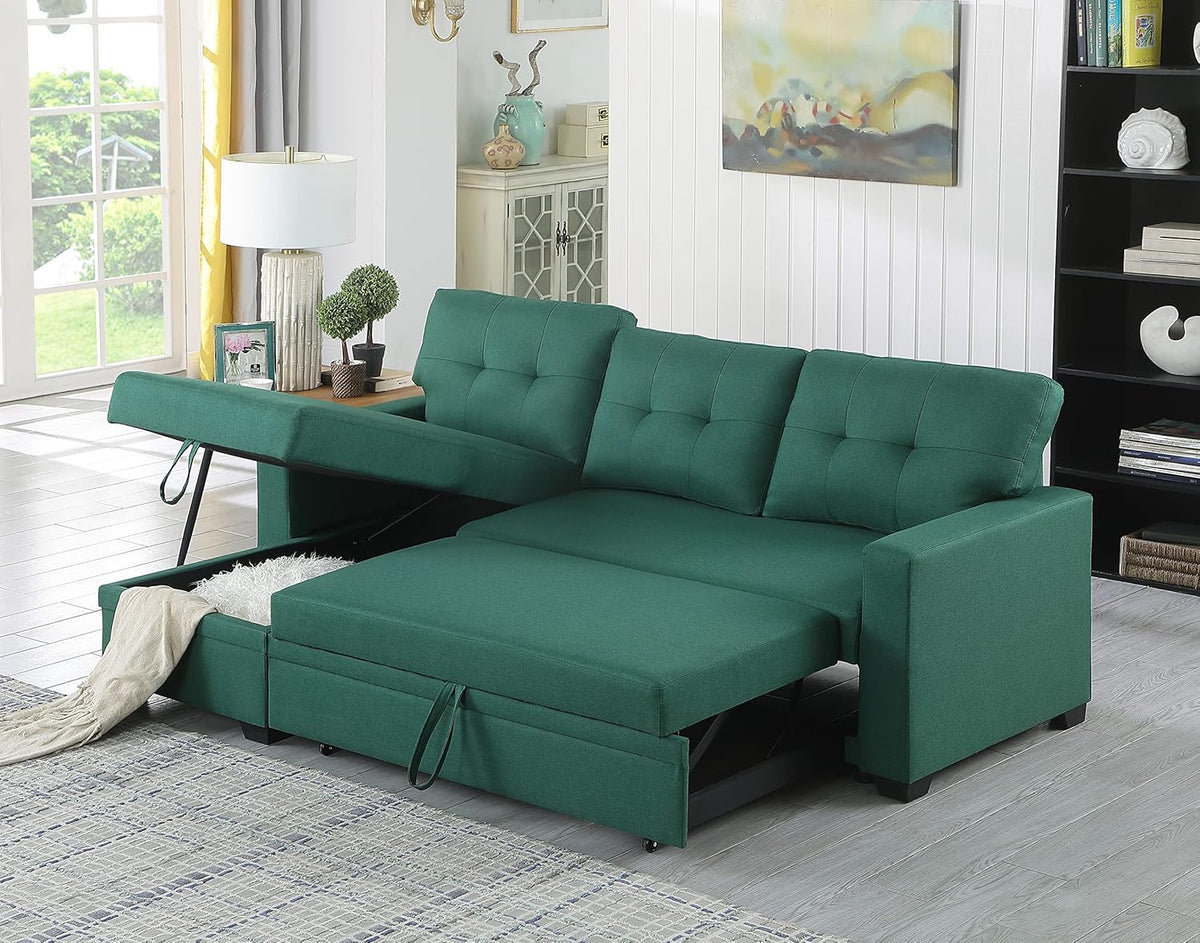 Devion Furniture Meridian 4-in-1 Convertible L Shaped Couch with Pull Out Bed and Storage, Sectional Sleeper Sofa with Reversible Chaise for Living Room, Apartment, Bedroom, Office