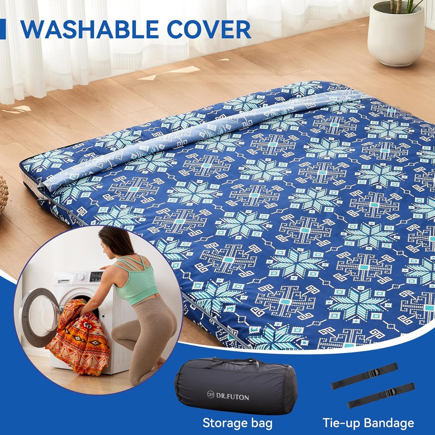 Dr.Futon Japanese Floor Futon Mattress Extra Thick Folding Roll Up Bed Topper Mat for Guest,Lounger and Tavel