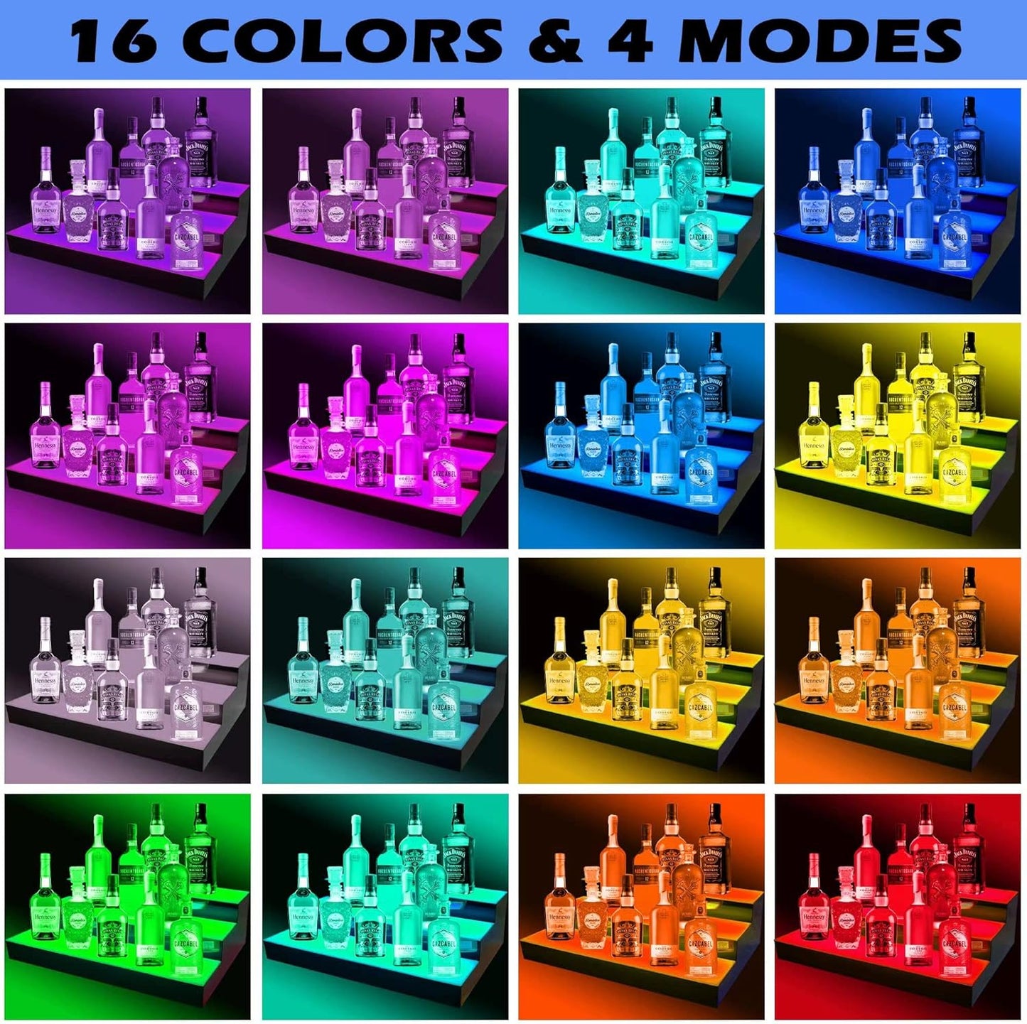 Royxen LED Lighted Liquor Bottle Shelf 3 Tier, 24 Inch Bar Shelf with Remote, Bottle Stand Multicolor Lighting Modes for Bars