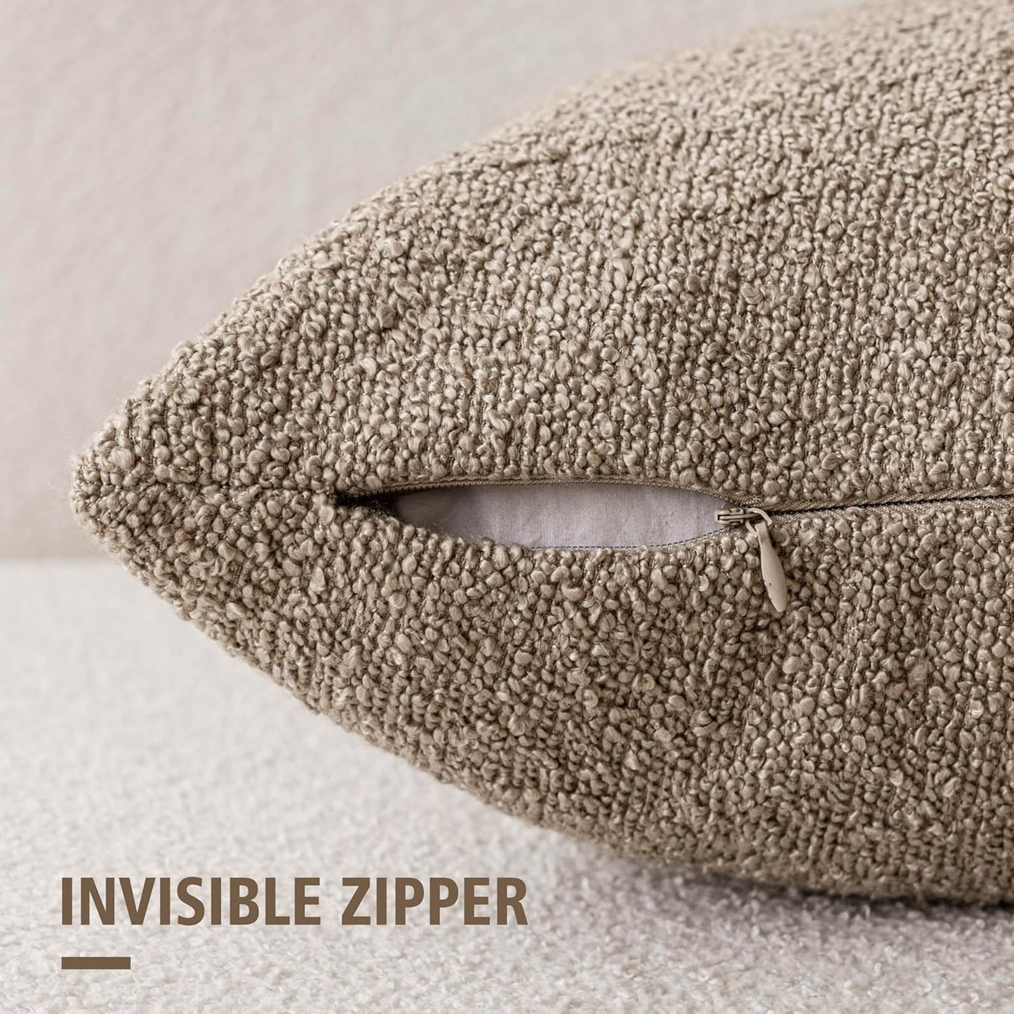 Foindtower Set of 2, Decorative Textured Boucle Throw Pillow Covers Accent Solid Pillow Cases Neutral Cozy Couch Cushion Case for Chair Sofa Bedroom Living Room Home Decor 16x16 Inch Light Khaki Tan