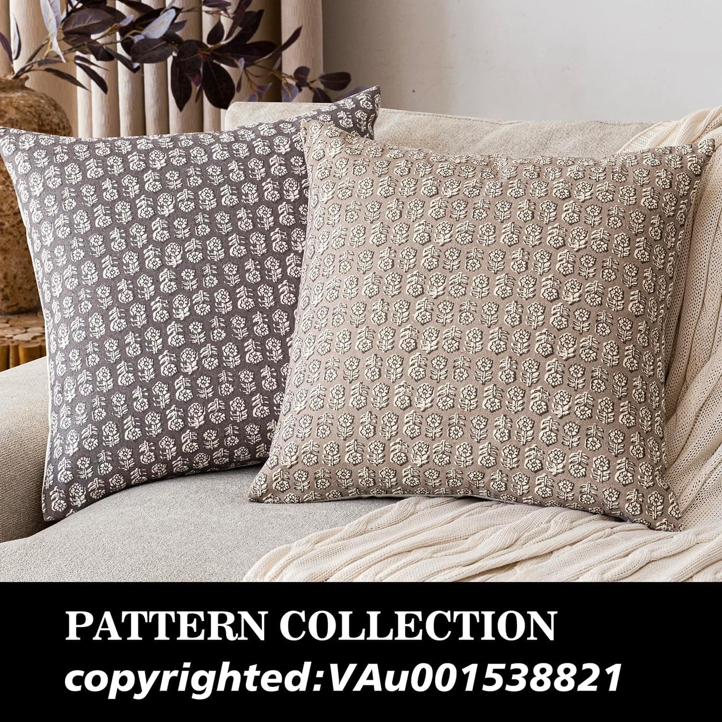 Foindtower Set of 2 Decorative Vintage Floral Print Throw Pillow Covers Neutral Modern Farmhouse Cushion Covers Boho Home Decor for Sofa Couch Chair Bedroom Living Room Outdoor,24×24 Inch,Tan Taupe