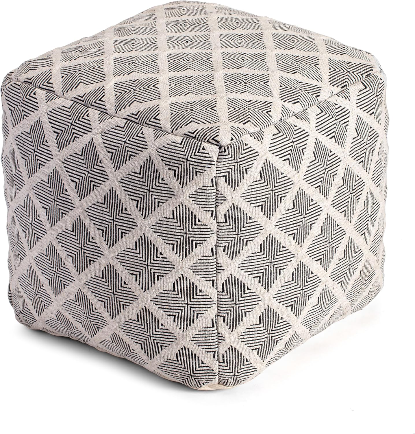 Anji Mountain 100% Handmade & Handcrafted Comfortable Home Décor Pouf Ottoman Footrest for Living Room, Bedroom, Nursery, Kidsroom, Patio Furniture - (20" x 20" x 20"- Black,Ivory)