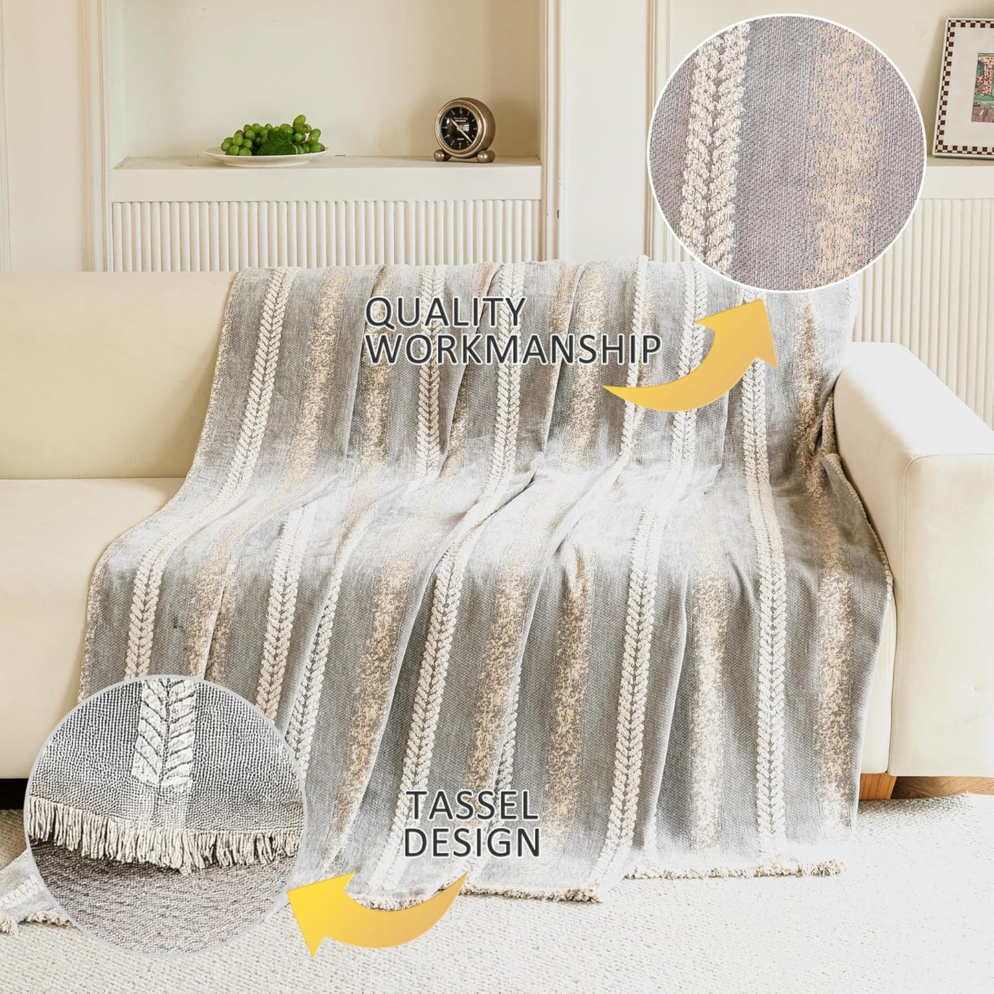 Couch Cover for Dogs Washable Sofa Cover, Sectional Couch Covers, Sofa Covers for 2 Cushion Couch, Non Slip Stripe Sofa Slipcovers Furniture Protector, Couch Protector from Cat Claws, Light,71''x134''