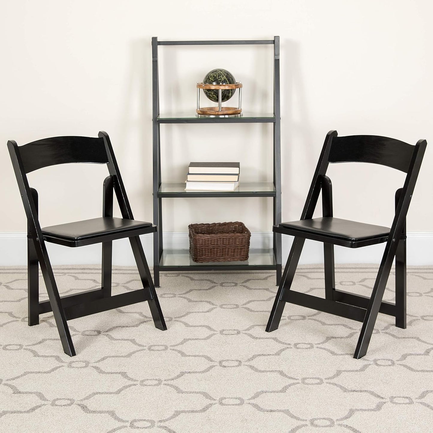 Flash Furniture 4 Pack HERCULES Series Black Wood Folding Chair with Vinyl Padded Seat