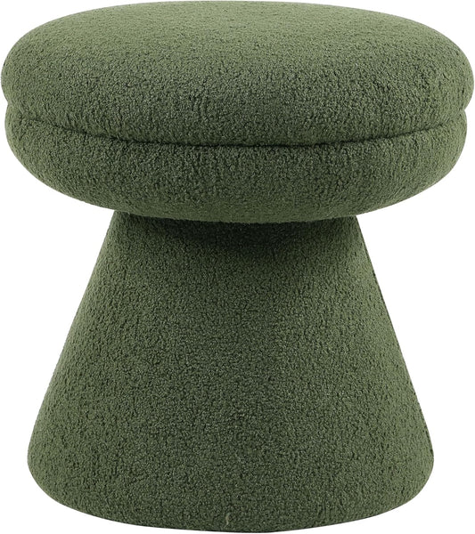 Furniture of America Rami Modern 18-inch Mushroom-Shape Upholstered Ottoman with Tapered Pedestal, Vanity Stool Chair, Small Foot Stool for Bedroom, Living Room, Entryway, Green