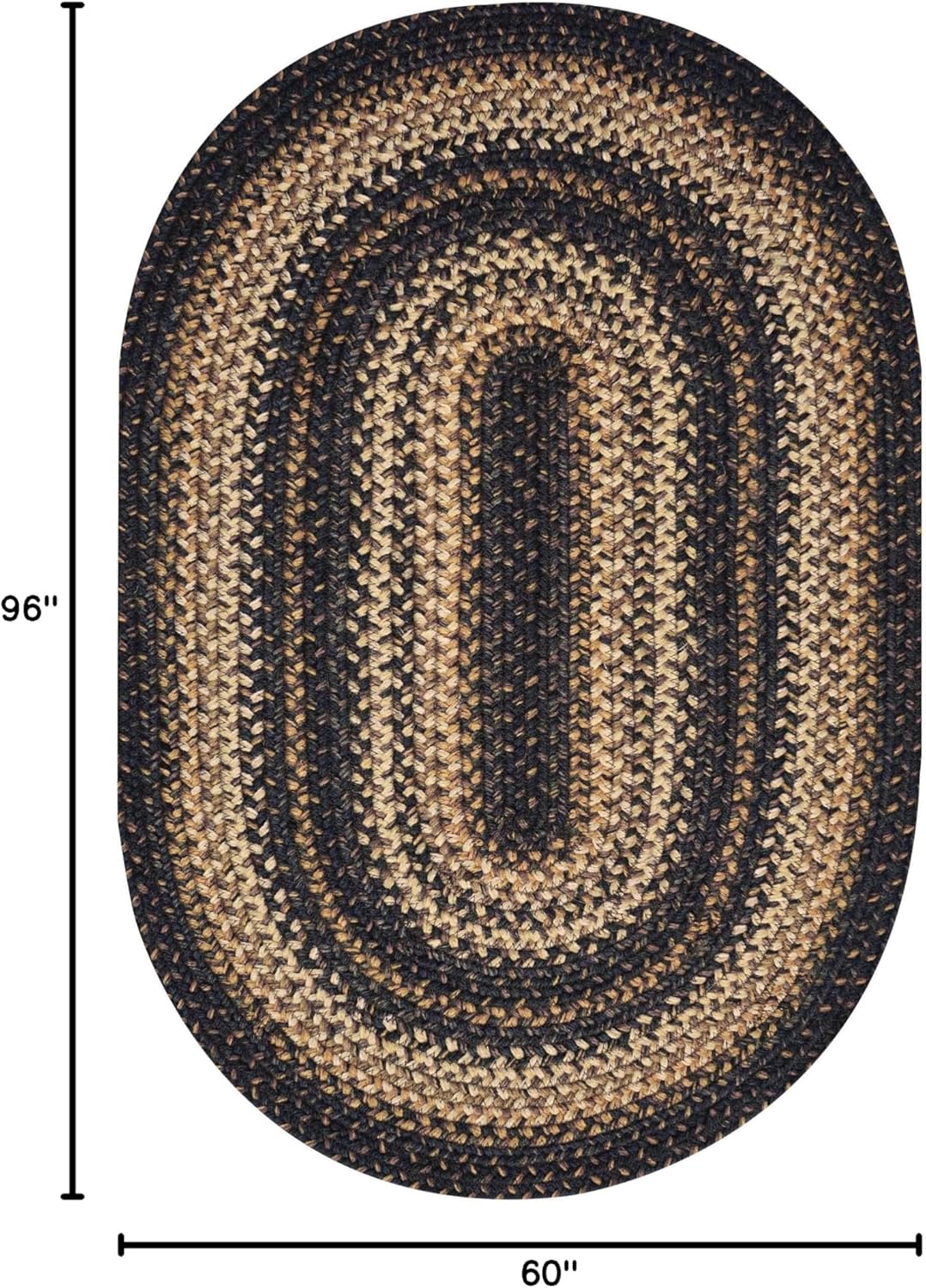 Homespice Kilimanjaro Premium Jute Braided Area Rug, 5' x 8' Oval Black and Brown, Reversible, Natural Jute Yarn Rustic, Country, Primitive, Farmhouse Style - 30 Day Risk Free Purchase