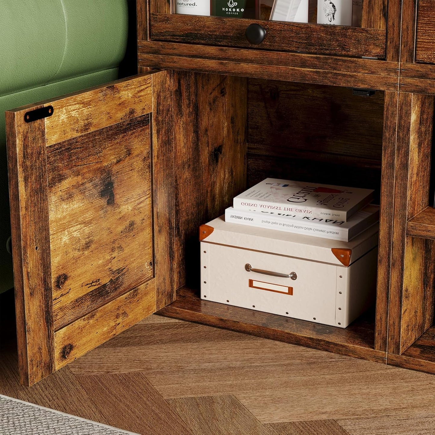 FUSUNBAO Magic DIY Cube Storage Organizer Stackable Cubes for Home Books Clothes Toy-Modular Cubby Storage System-Office Cubical-Bookcase Closet (Antique Brown, Door Cube)