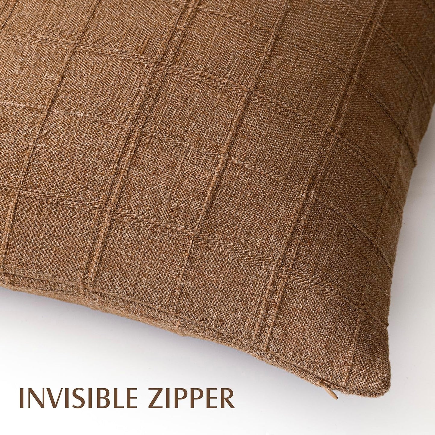 Foindtower Set of 2 Decorative Linen Check Throw Pillow Covers Neutral Farmhouse Lumbar Cushion Covers Modern Boho Home Decor for Sofa Chair Couch Bedroom Living Room Outdoor,12×20 Inch,Brown Hazel