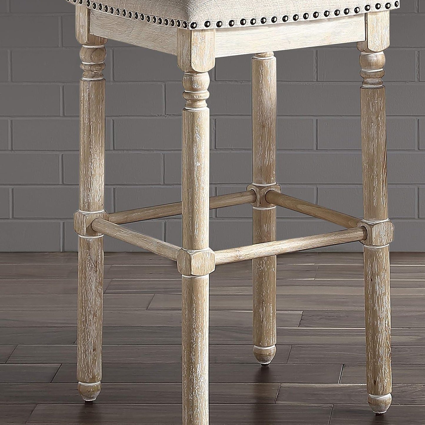 Roundhill Furniture Arnhem Wood Upholstered Swivel Bar Stools, Set of 2, Tan