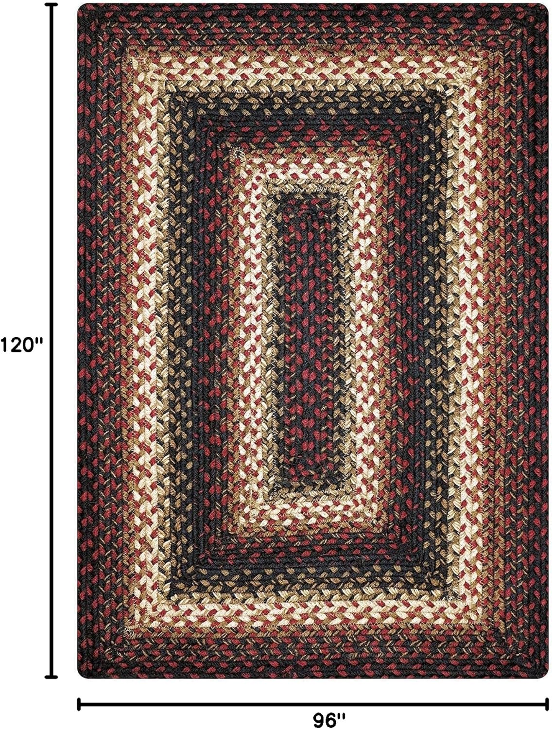 Homespice Prescott Braided Area Rugs 8x10' - Primitive Red and Black Rugs for Dining Room and Living Room