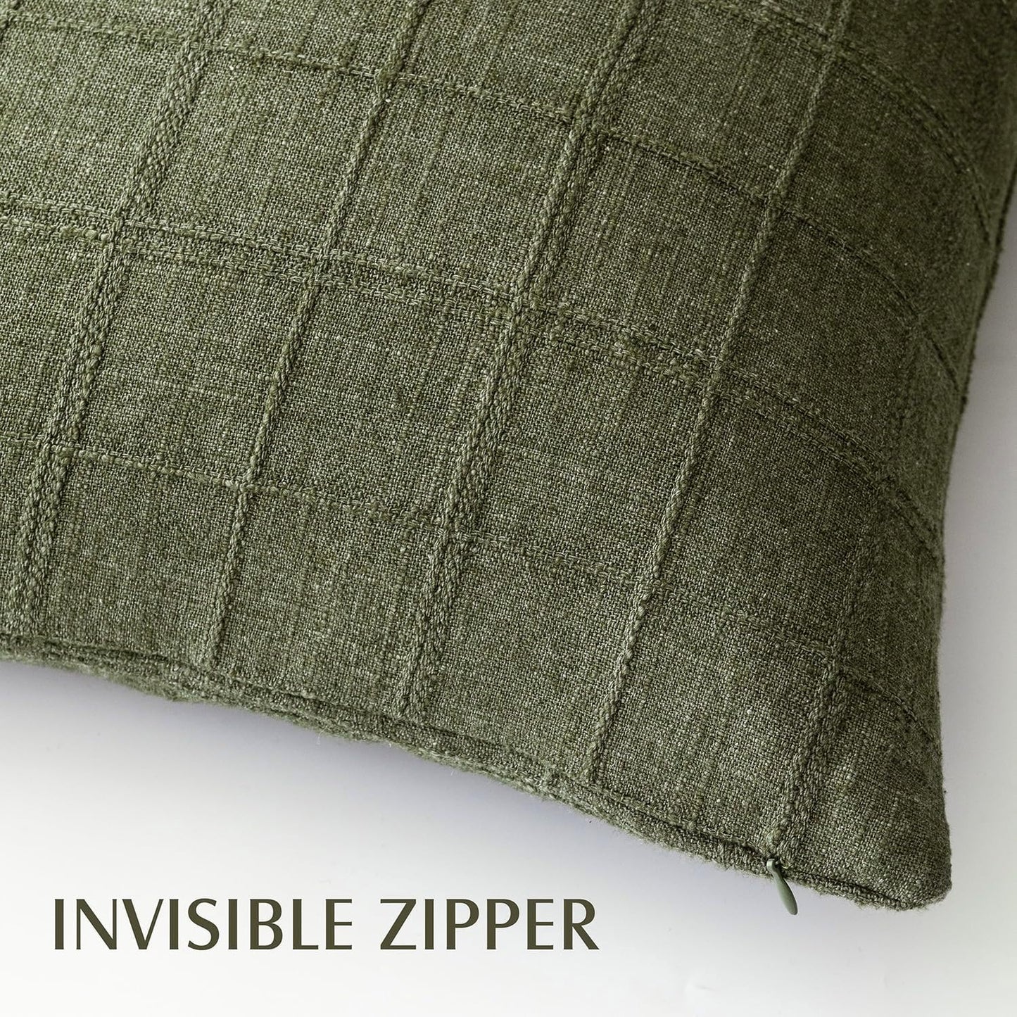 Foindtower Set of 2 Decorative Linen Check Throw Pillow Covers Neutral Long Body Lumbar Cushion Covers Farmhouse Vintage Boho Home Decor For Sofa Chair Couch Bedroom Living Room,14×36 Inch,Olive Green