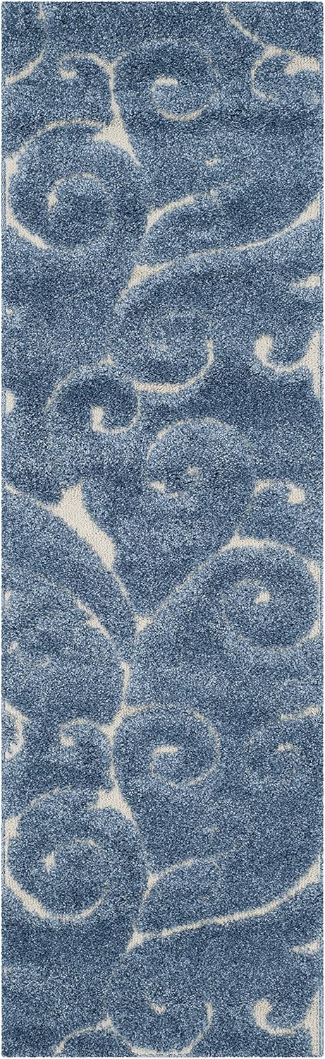 SAFAVIEH Florida Shag Collection Runner Rug - 2'3" x 7', Light Blue & Cream, Scroll Design, Non-Shedding & Easy Care, 1.2-inch Thick Ideal for High Traffic Areas in Living Room, Bedroom (SG455-6011)