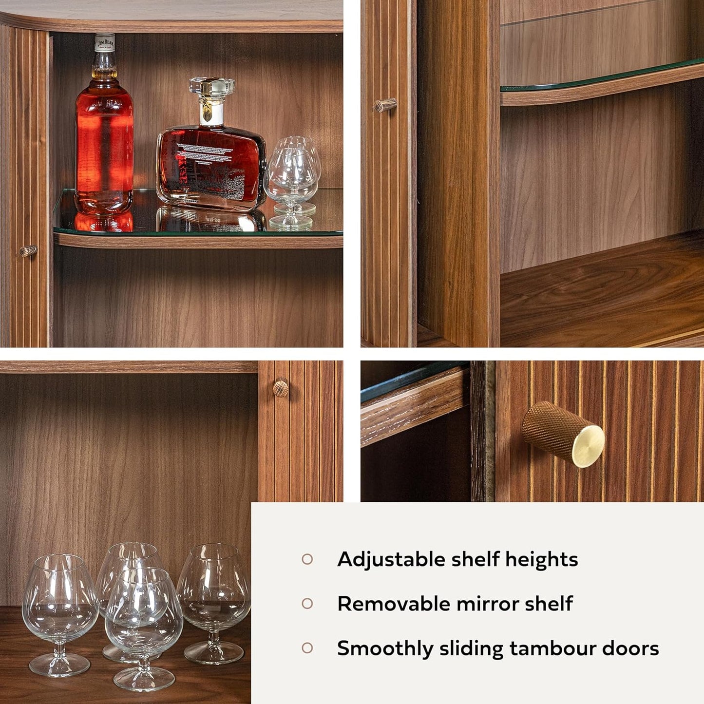 WERMO 28'' Bar Cabinet with Storage - Coffee and Wine Bar Buffet Cabinet with Sliding Doors and Adjustable Shelves. Sideboard Storage Cabinet, Dining Room Cabinet for Kitchen and Living Room (Walnut)