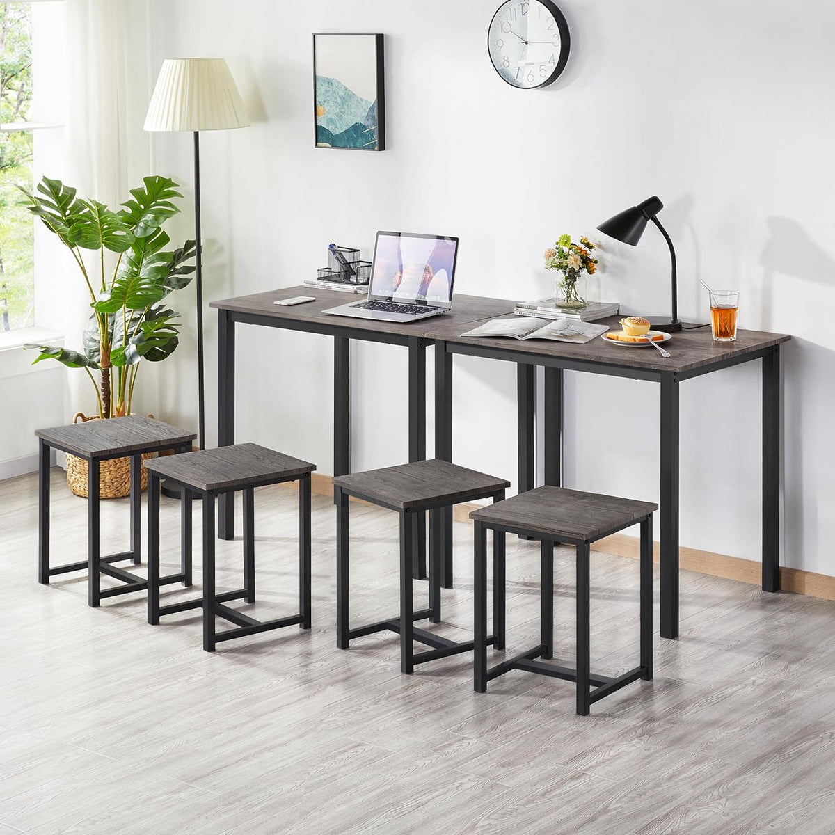 Yaheetech 3 Piece Dining Table Set - Kitchen Table & Chair Sets for 2 - Compact Table w/ 2 Stools & Space Saving Design for Dining Room Living Room Apartment Pub, Drift Brown