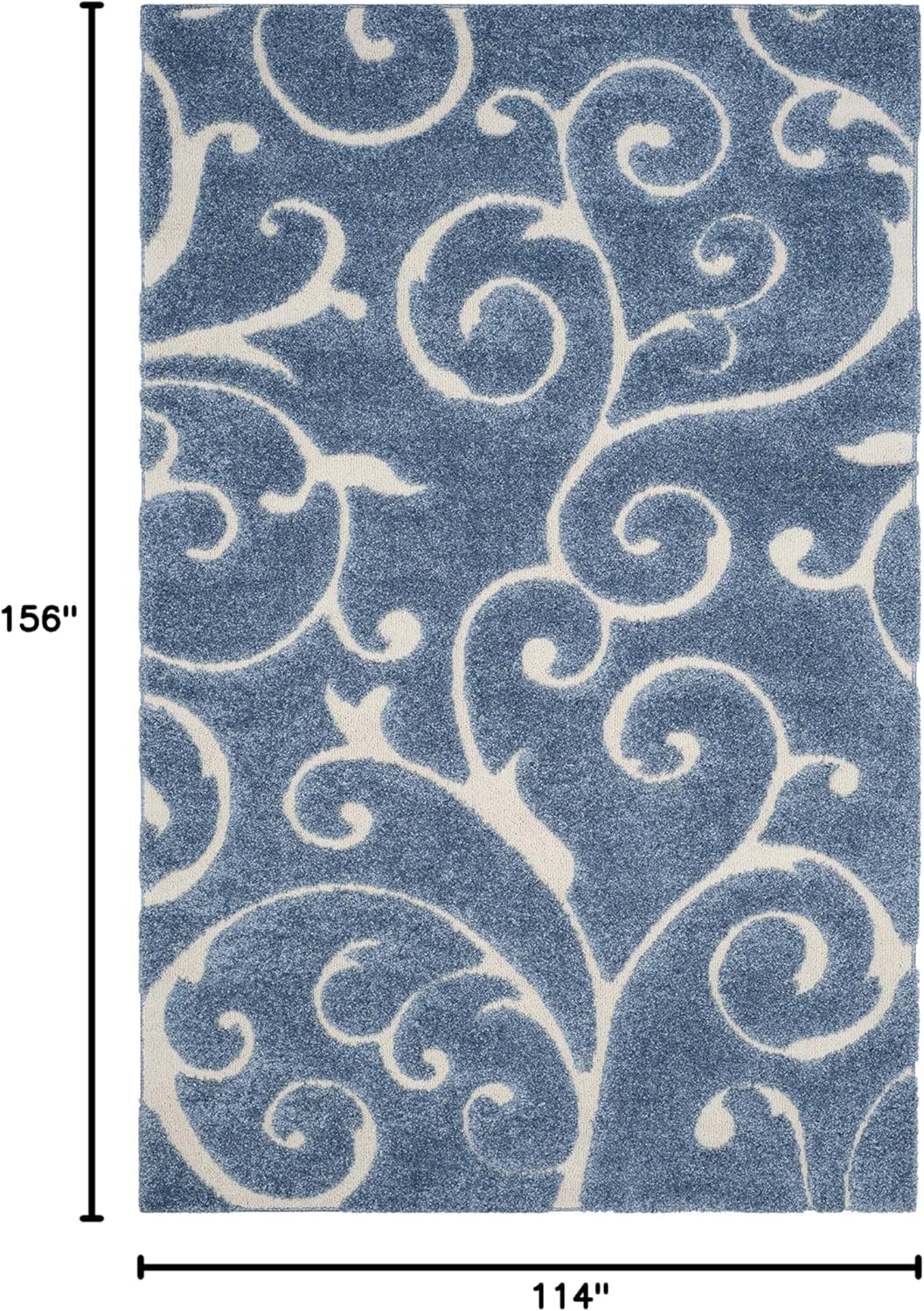SAFAVIEH Florida Shag Collection Area Rug - 9'6" x 13', Light Blue & Cream, Scroll Design, Non-Shedding & Easy Care, 1.2-inch Thick Ideal for High Traffic Areas in Living Room, Bedroom (SG455-6011)