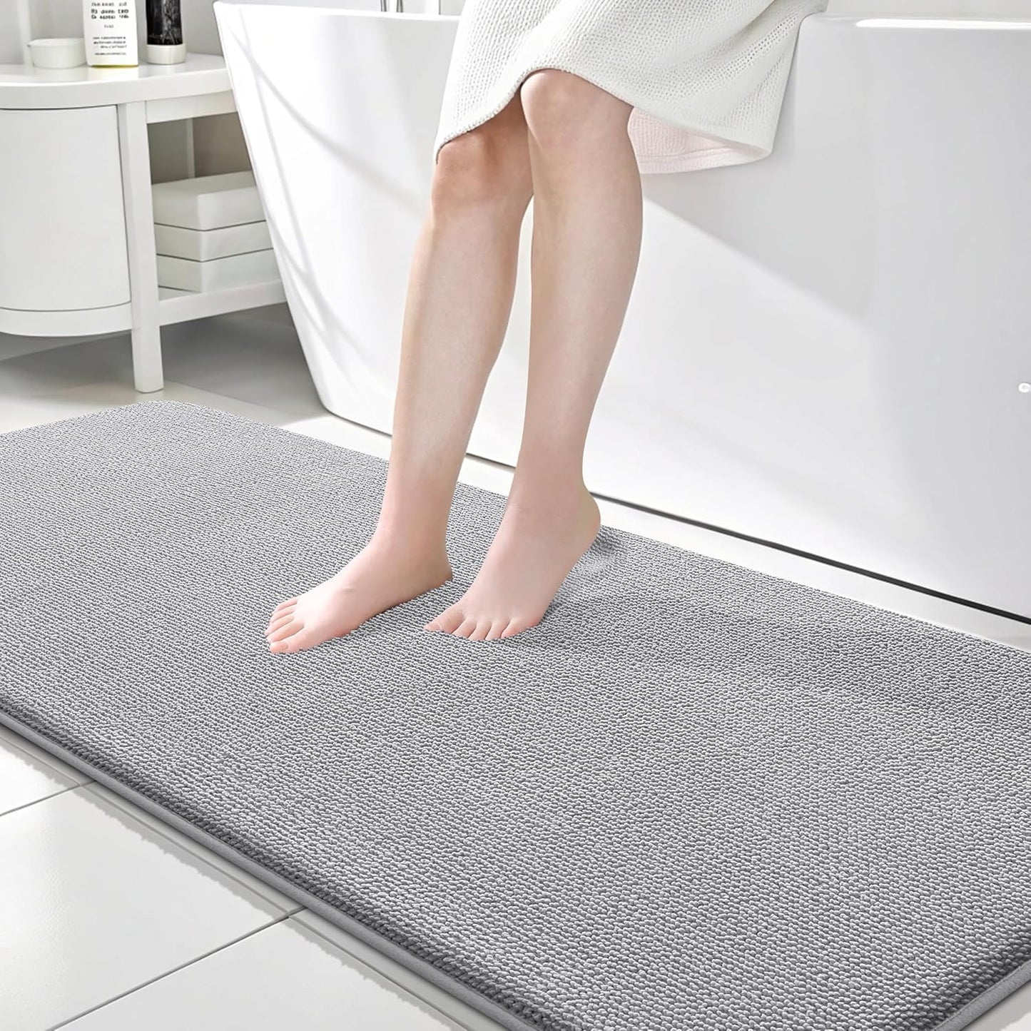 OLANLY Thick Memory Foam Bath Mat Rug 70x24, Extra Soft Absorbent Bathroom Rug, Quick Dry Bath Mats, Non-Slip, Machine Washable Carpet for Bathroom, Tub and Shower, Home Decor Accessories, Grey
