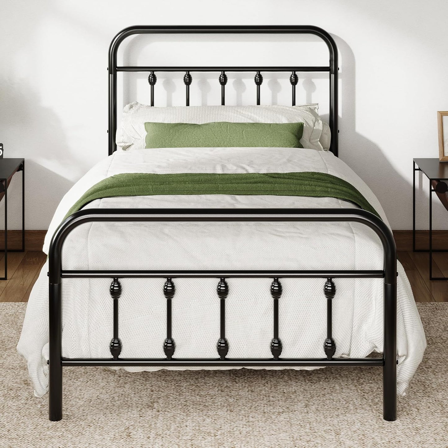 Allewie 14 Inches Twin Size Metal Platform Bed Frame with Victorian Style Iron-Art Headboard/Footboard, Mattress Foundation, Easy Assembly, Under Bed Storage, No Box Spring Required, Black