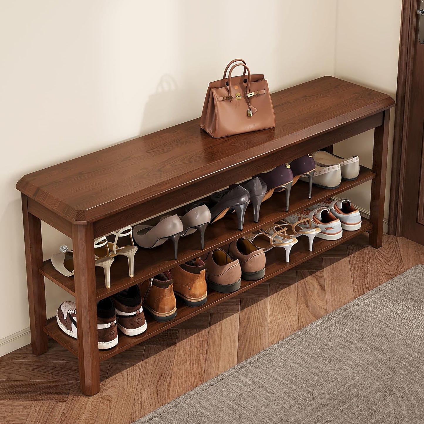 Shoe Rack for Front Door Entrance, Solid Wood Shoe Bench for Closet, Holds Up to 550lbs, Shoe Rack Bench for Entryway, Mudroom, Hallway