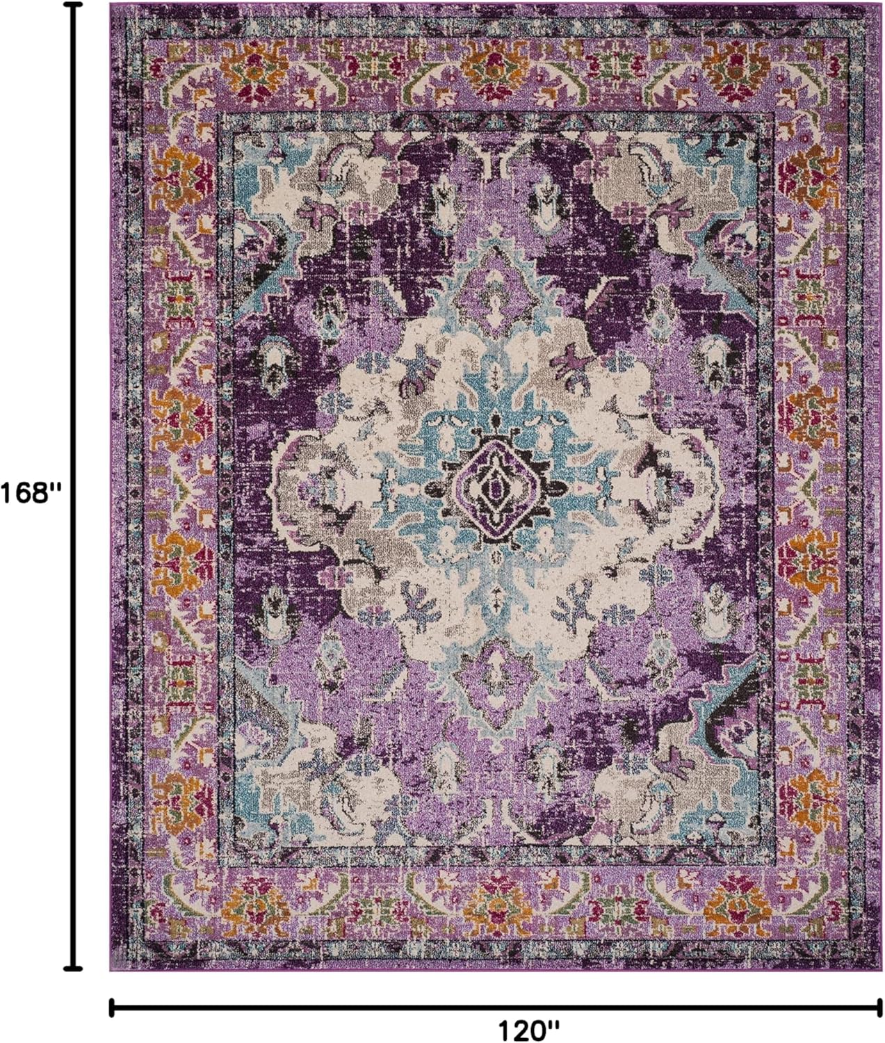 SAFAVIEH Monaco Collection Area Rug - 10' x 14', Violet & Light Blue, Boho Chic Medallion Distressed Design, Non-Shedding & Easy Care, Ideal for High Traffic Areas in Living Room, Bedroom (MNC243L)