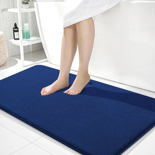 OLANLY Thick Memory Foam Bath Mat Rug 44x24, Extra Soft Absorbent Bathroom Rug, Quick Dry Bath Mats, Non-Slip, Machine Washable Carpet for Bathroom, Tub and Shower, Home Decor Accessories, Navy