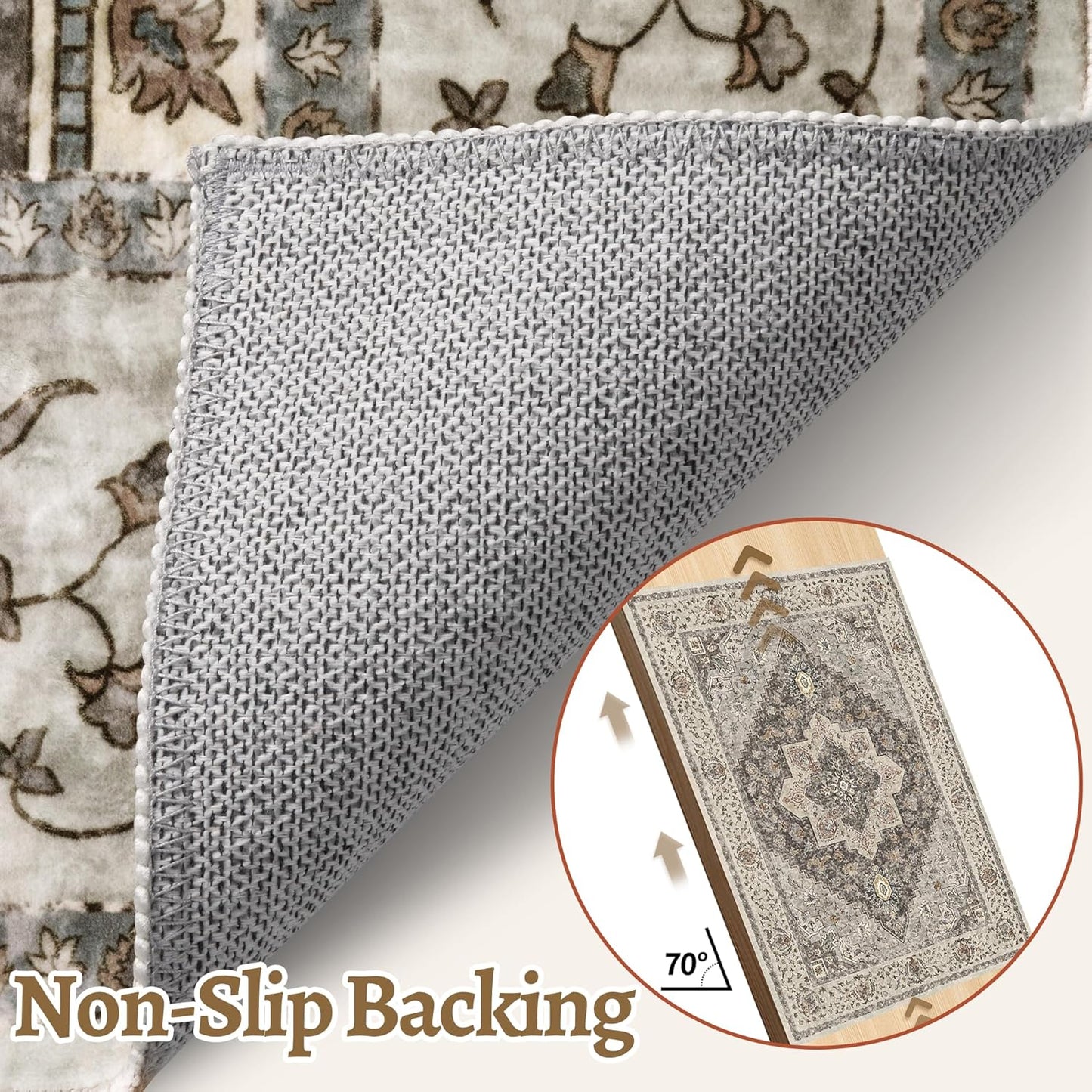 Tangsoo Washable Rug 4x6 Area Rug, Vintage Rug Indoor for Living Room, Non Slip Machine Washable Large Rugs, Soft Print Distressed Brown/Grey Farmhouse Carpet for Bedroom Dining Room Dorm Office