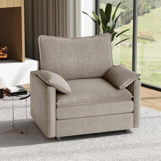 Vesgantti 40" Single Seat Sofa, Comfy Cloud Couch Deep Seat Upholstered Couch Chenille Modern Sofa with Armrest Pillow, Easy Assembly for Living Room, Bedroom and Apartment, Light Brown